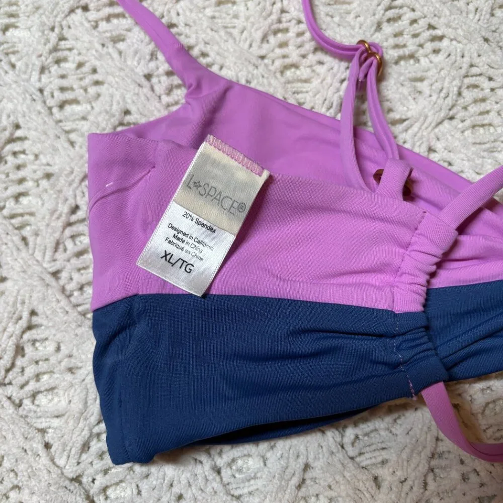 L*Space Colorblock Twist Front Bikini Top Purple & Navy‎ – Women’s XL NWOT